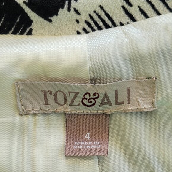 Roz & Ali Black and White Abstract Leaf Print Lined Blazer Jacket - Picture 9 of 10